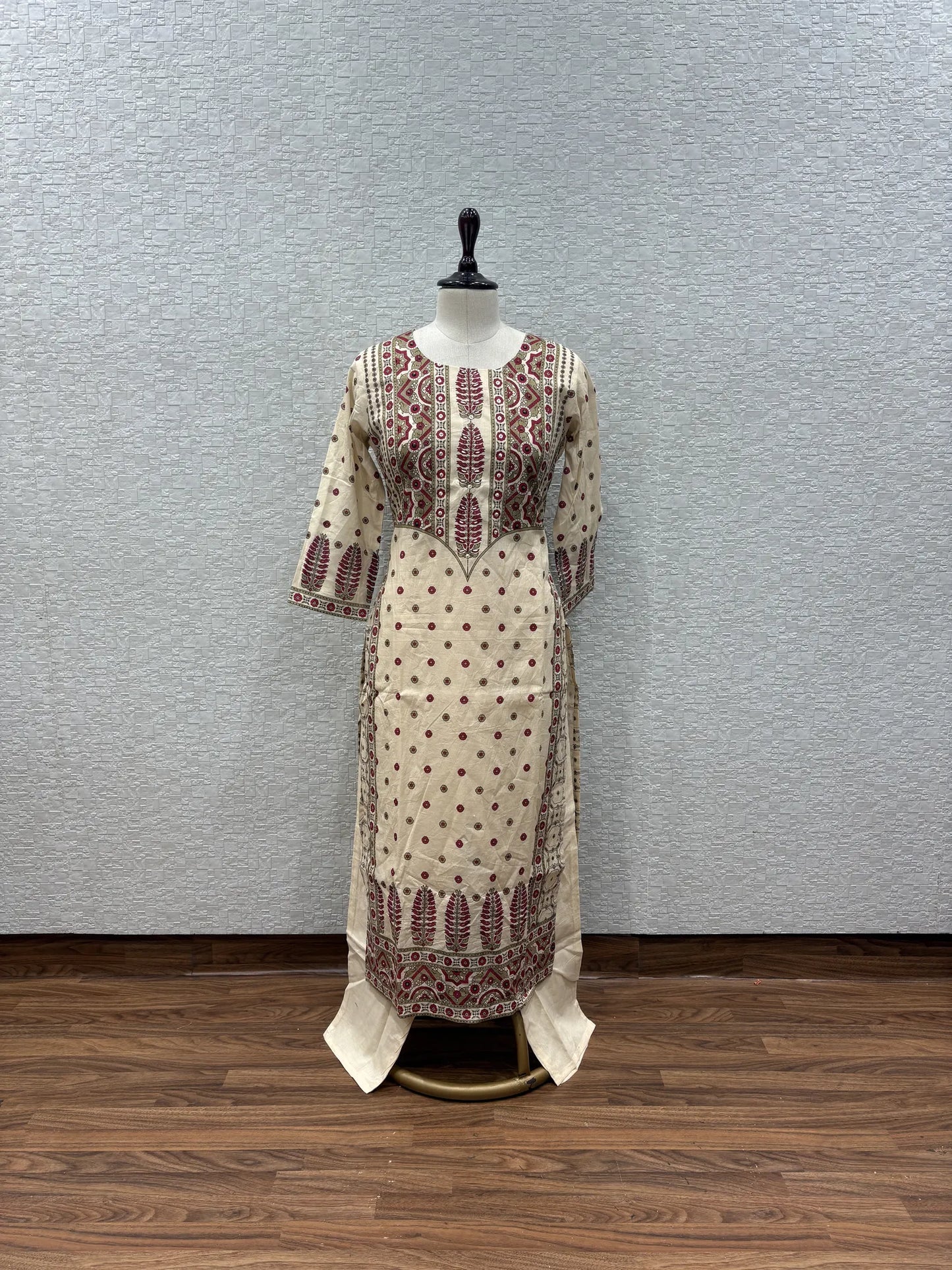 Cream Crimson Dupatta Set 179-5-6