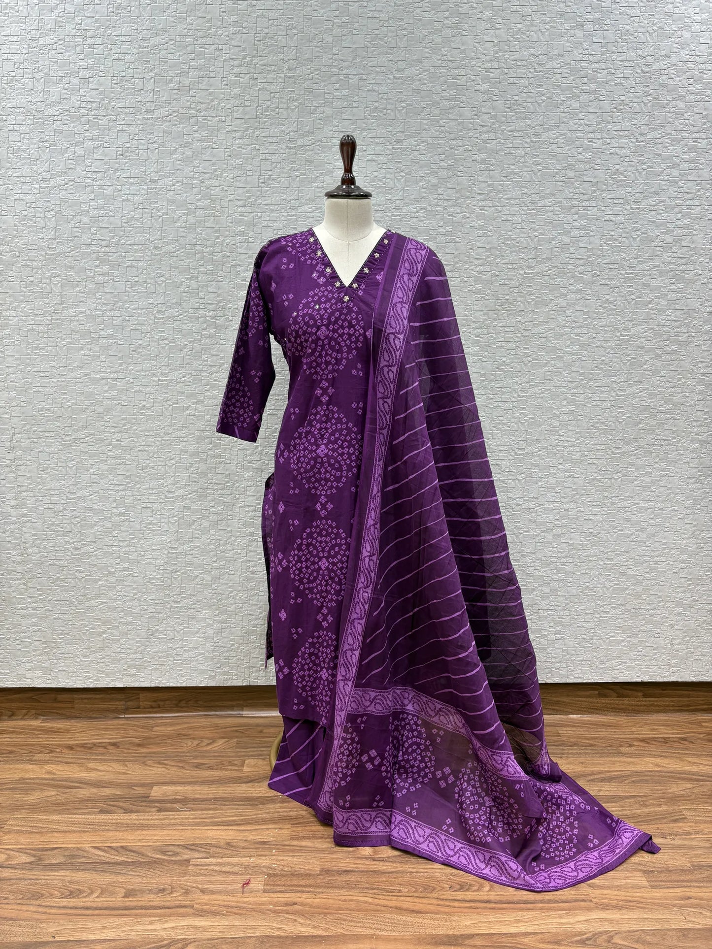 Purple Bandhani Dupatta Set 016-1-61