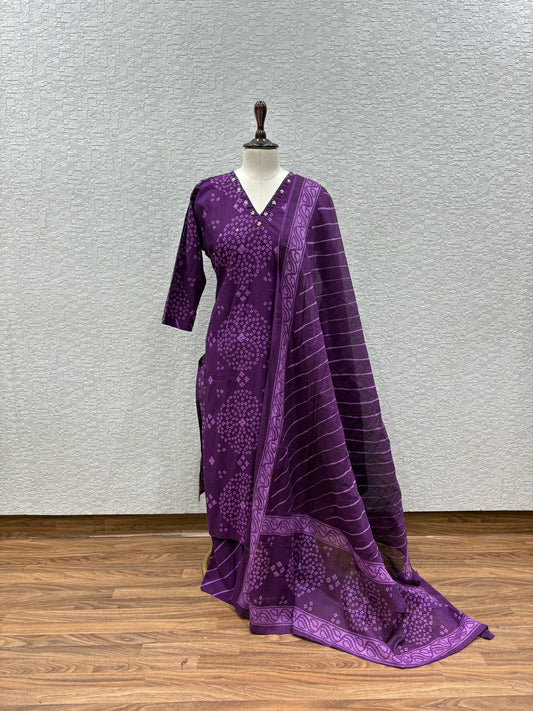 Purple Bandhani Dupatta Set 016-1-61