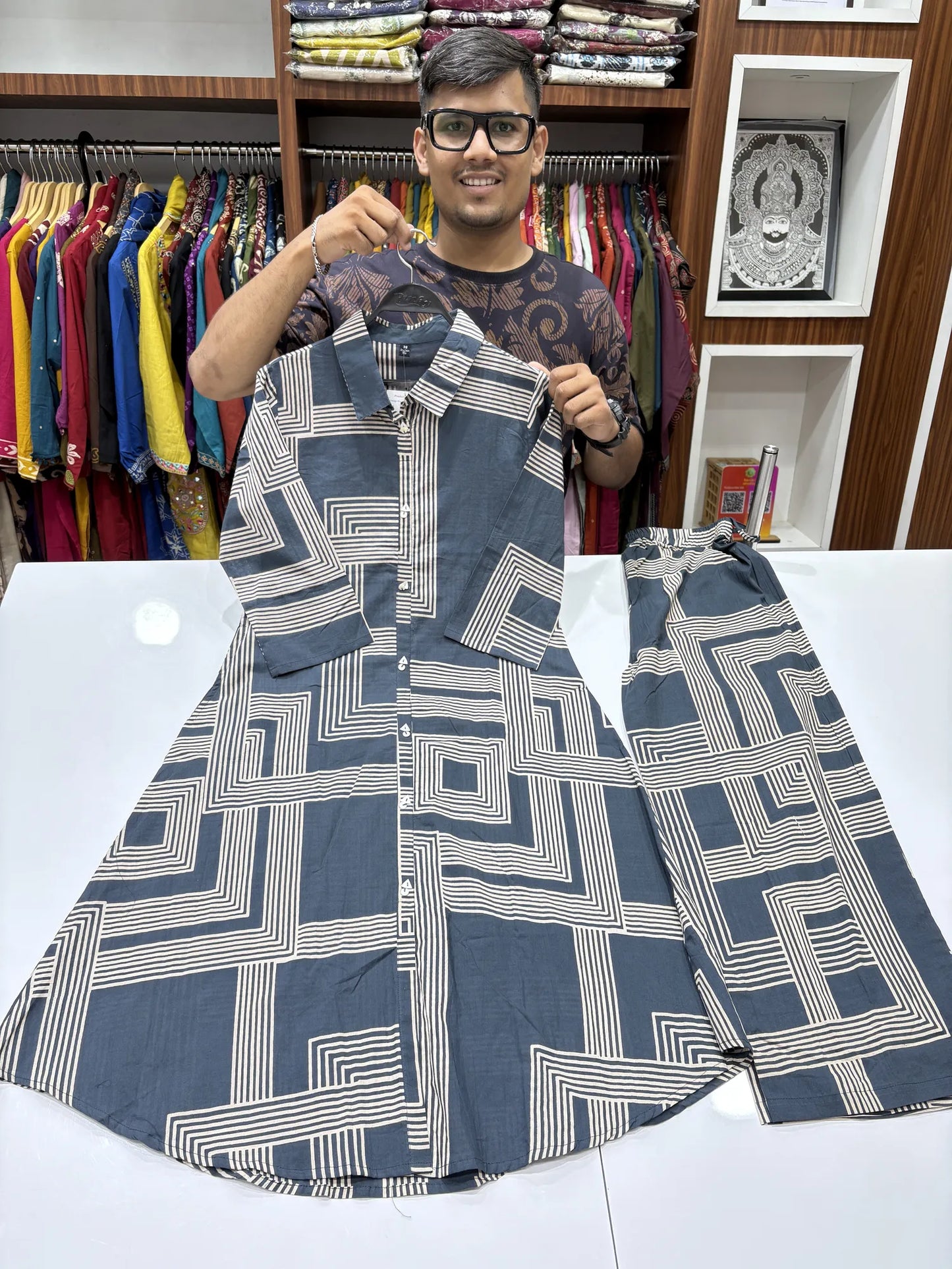 Connecting Lines Kurti Pant Set 10550-3-4