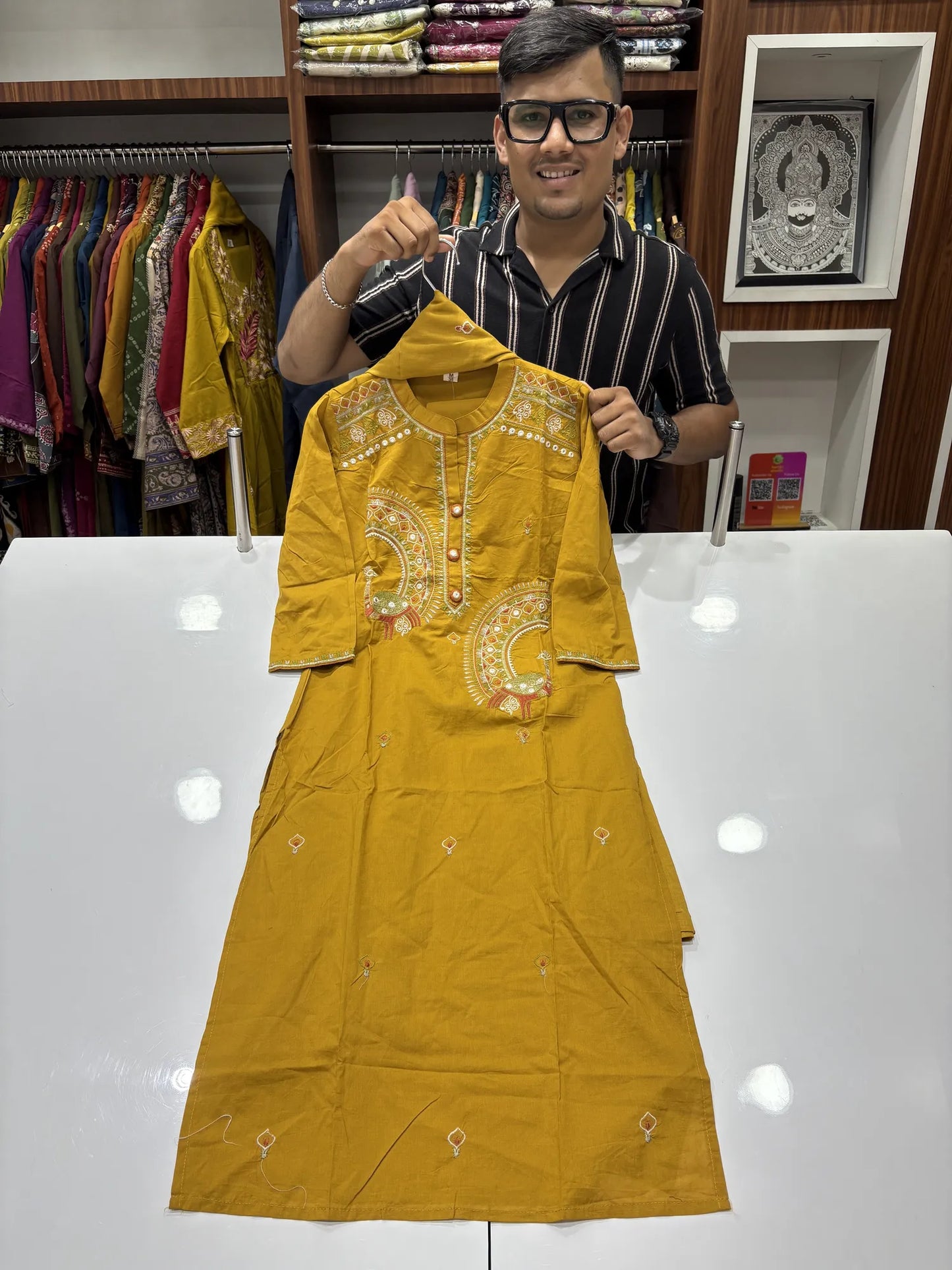 Mustard Peacock Paisley Mirror Dupatta Set 147-14-60