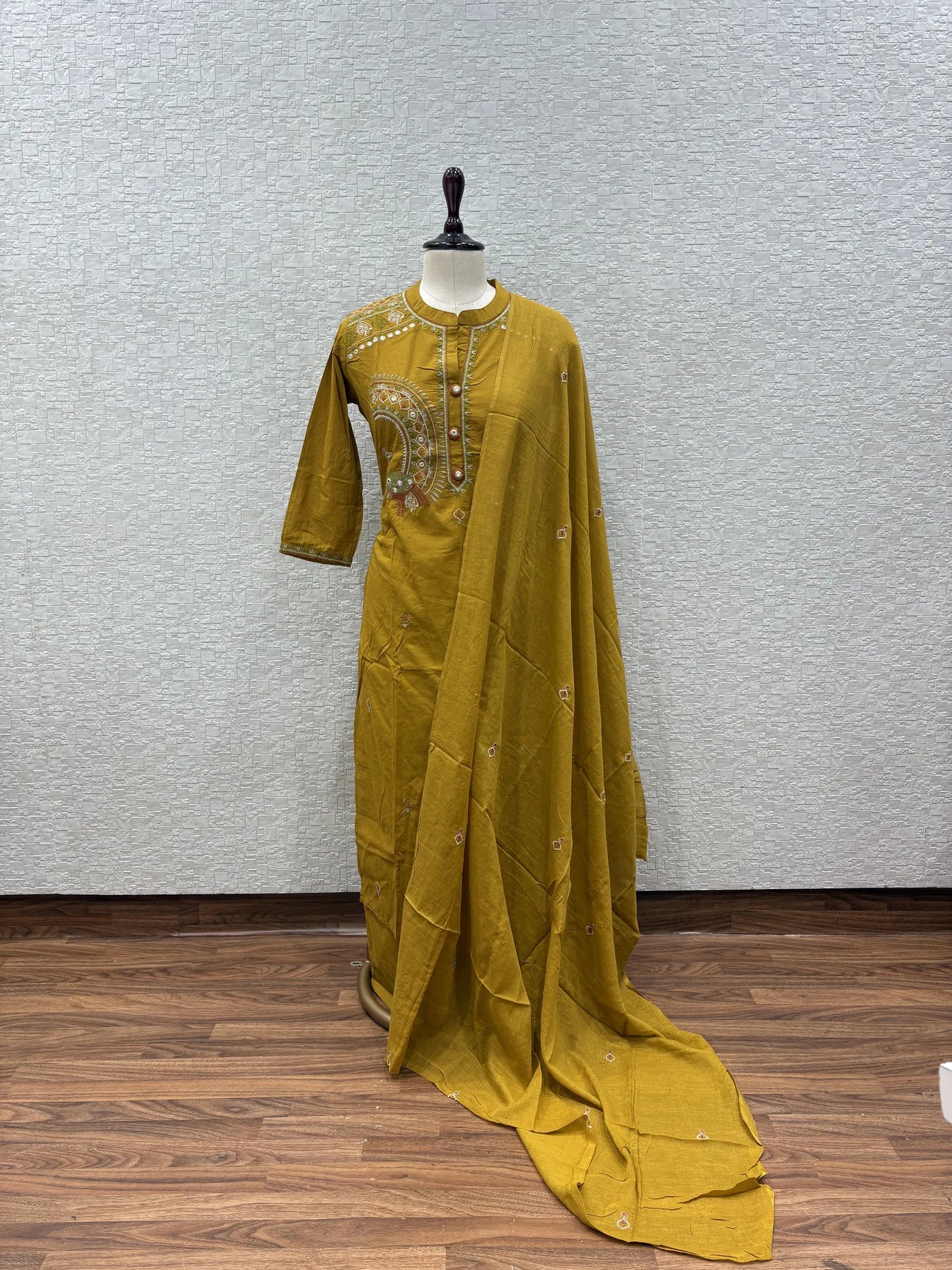 Mustard Peacock Paisley Mirror Dupatta Set 147-14-60