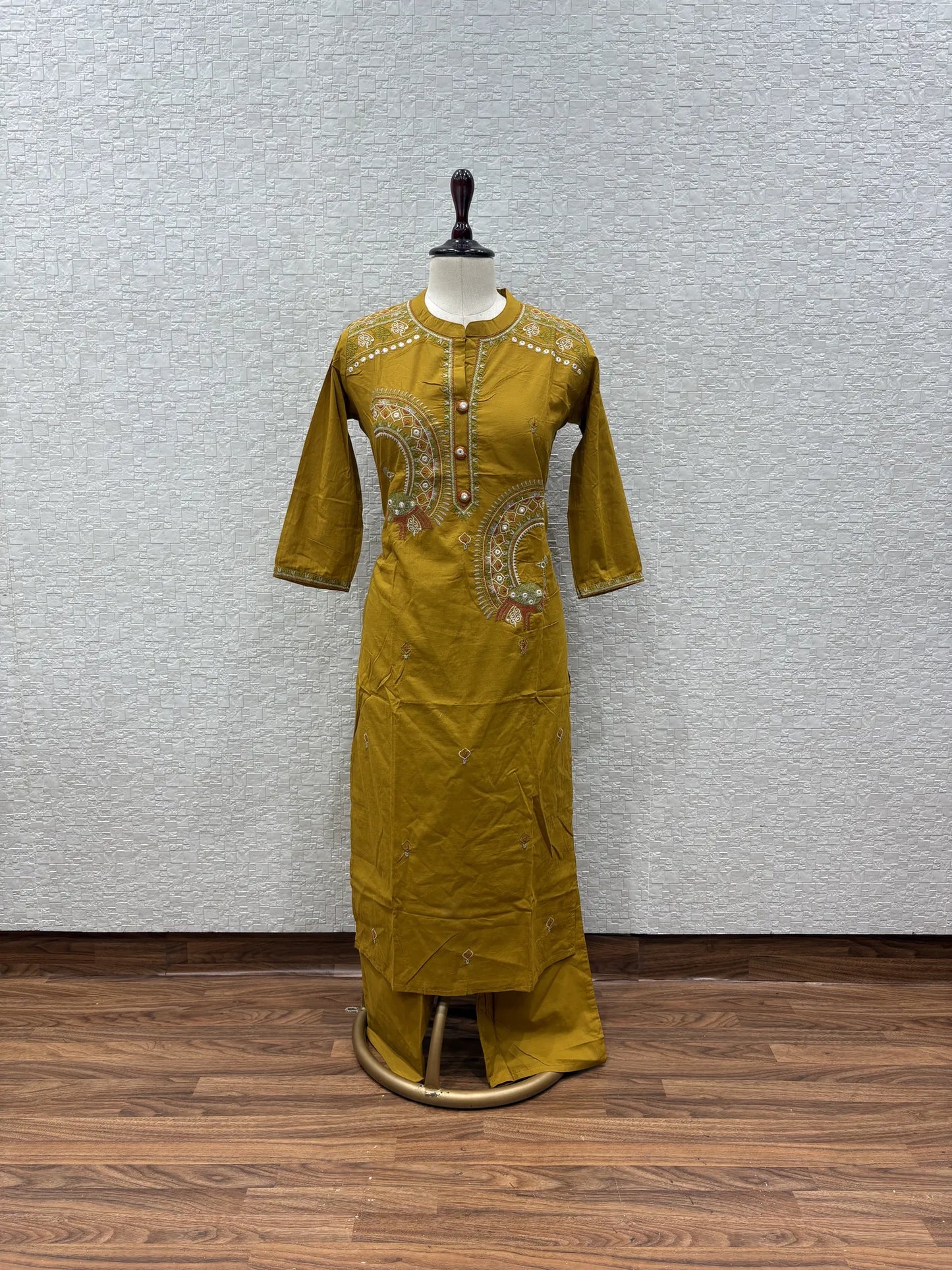 Mustard Peacock Paisley Mirror Dupatta Set 147-14-60