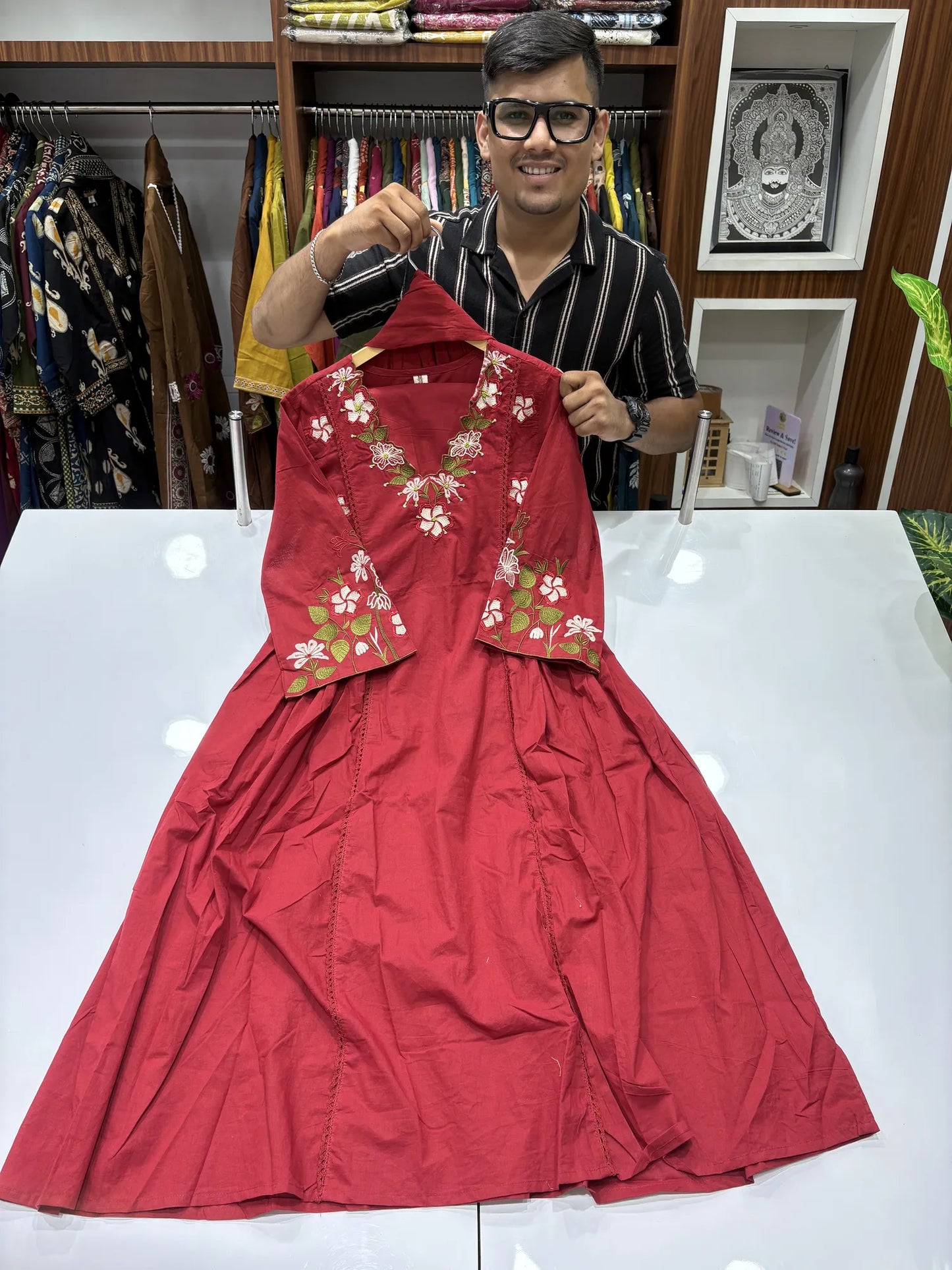 Hibiscus Embroidered A-Line Dupatta Set 147-2-60