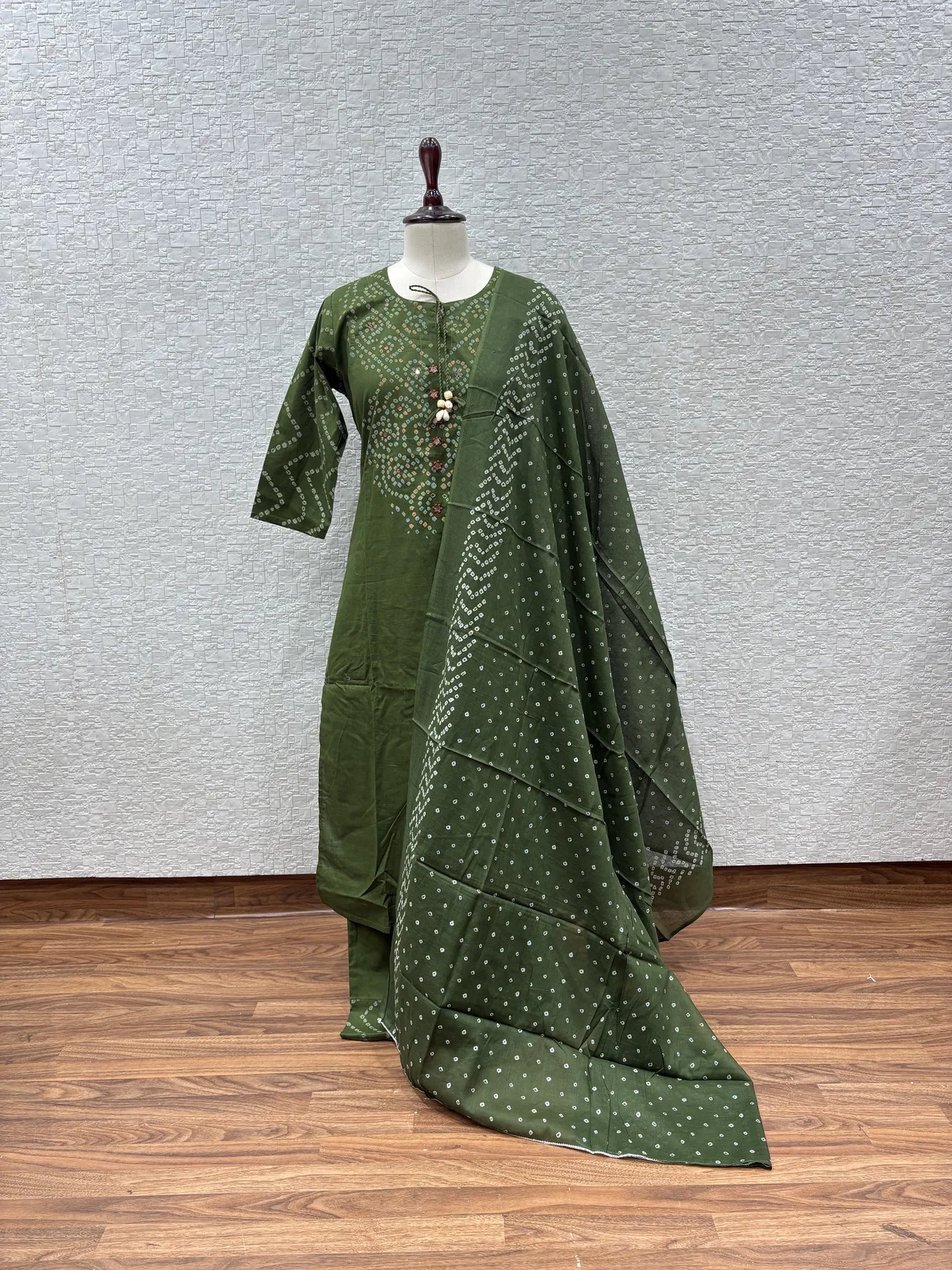 Bandhani Yoke Bead Tassel Dupatta Set 162-1-63