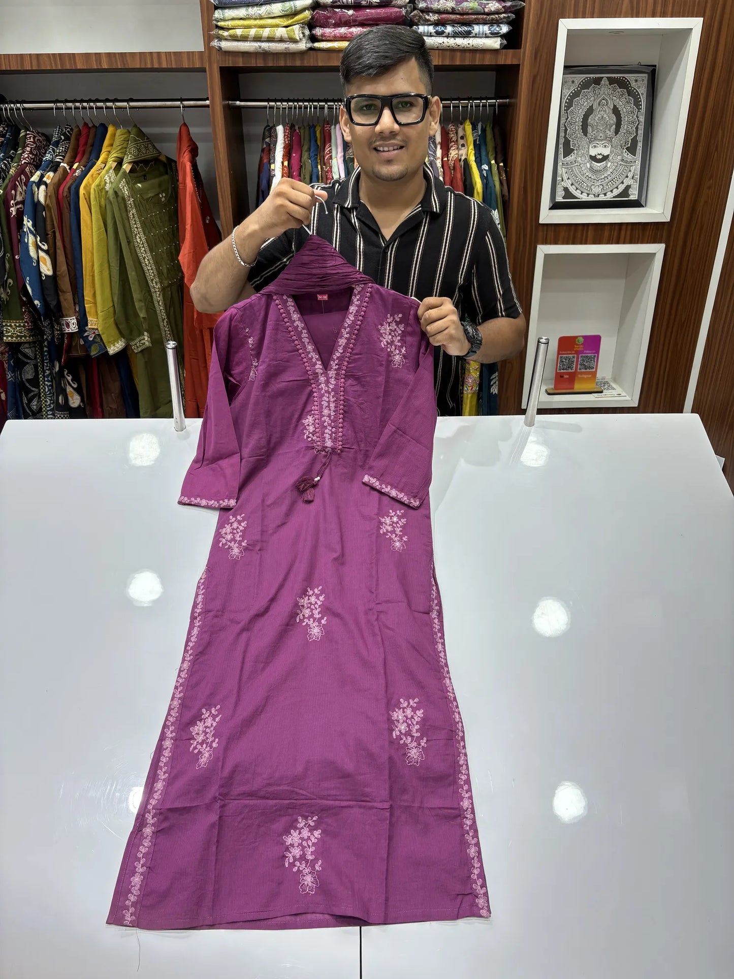 Magenta Blossom Tassle Dupatta Set 162-7-63