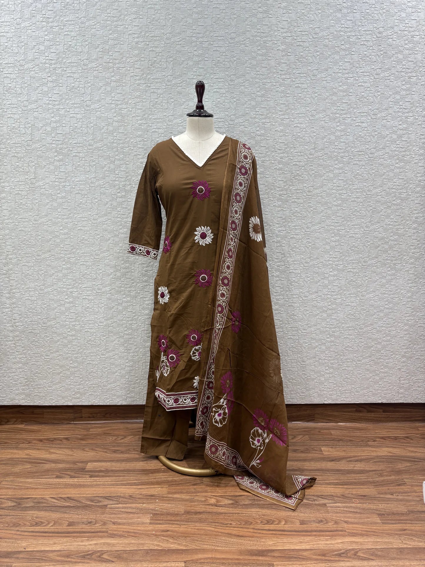 Brown Bloom Dupatta Set 162-8-63
