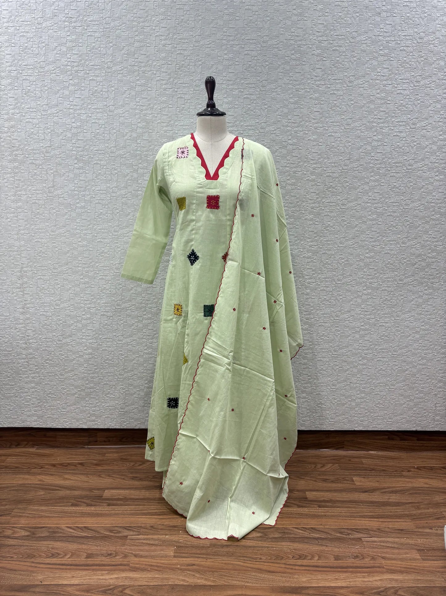 Mint Kantha Square Dupatta Set 179-10-6
