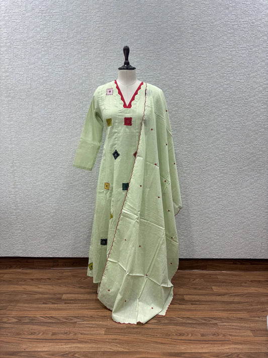 Mint Kantha Square Dupatta Set 179-10-6