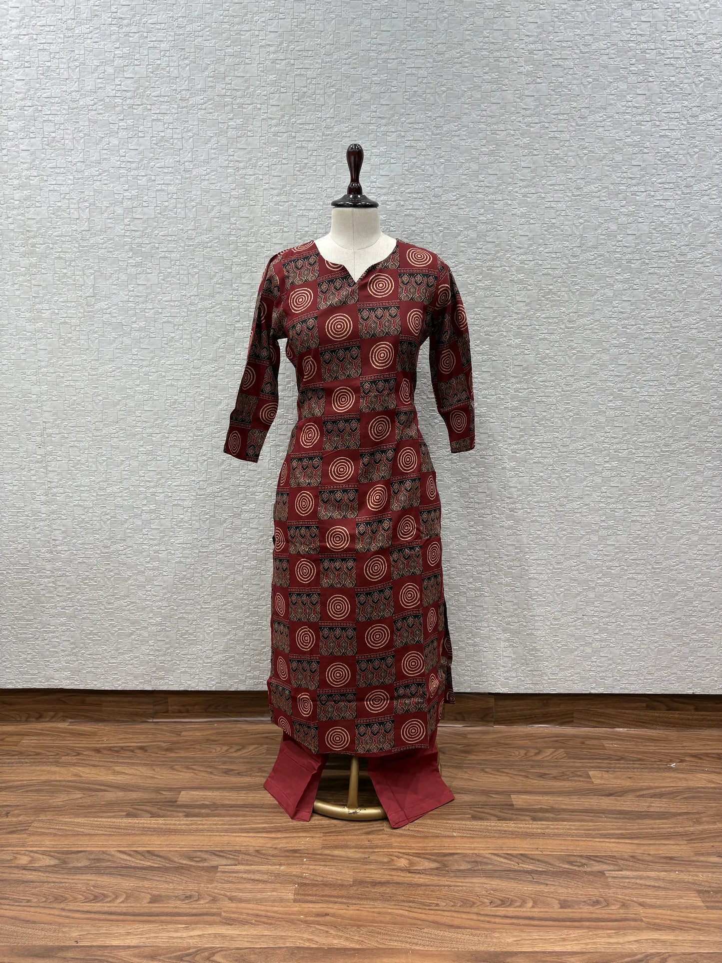 Brick Red Ajrakh Chakra Block Print Dupatta Set 179-12-6