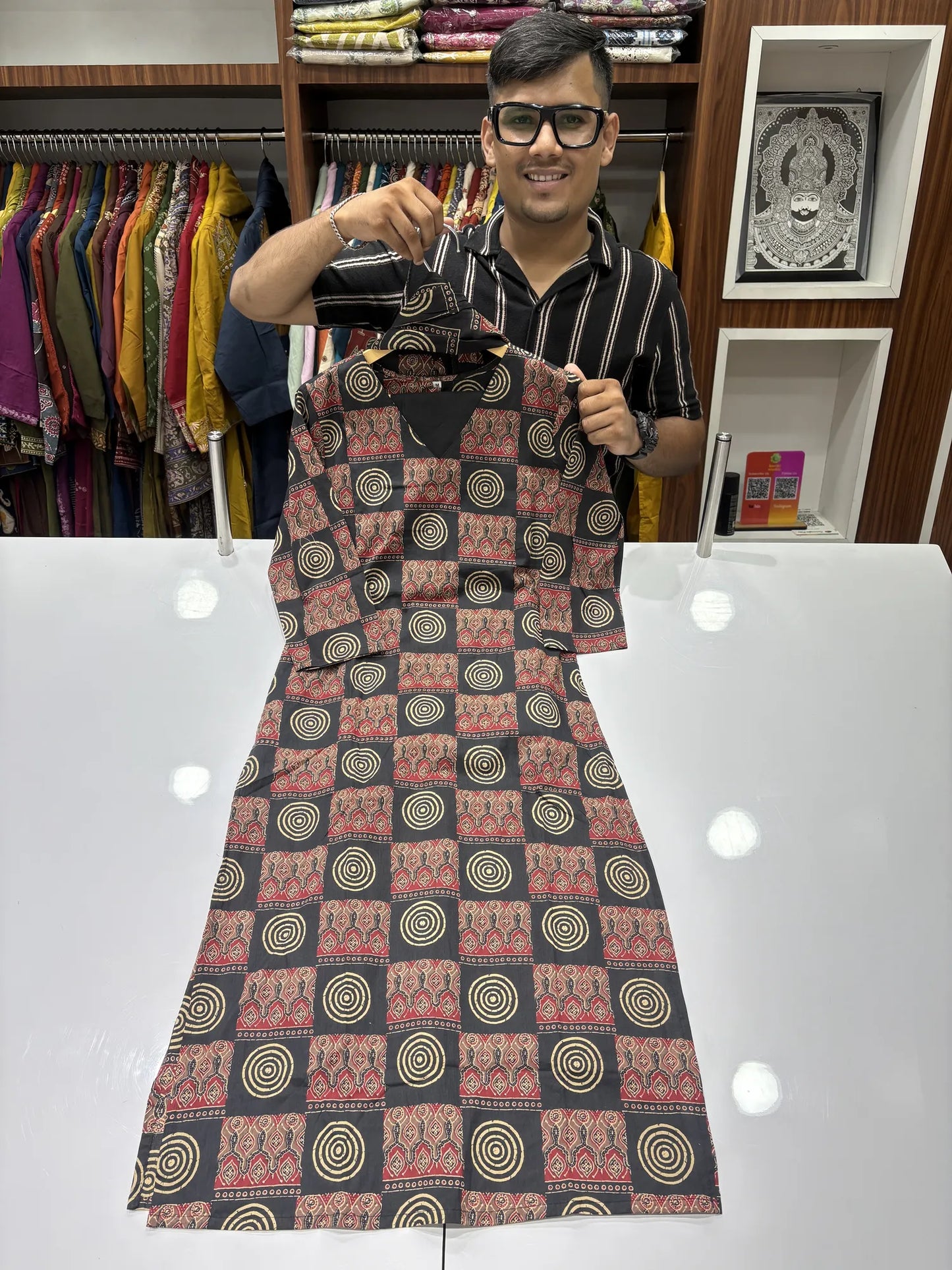 Black Ajrakh Chakra Block Print Dupatta Set 179-4-6