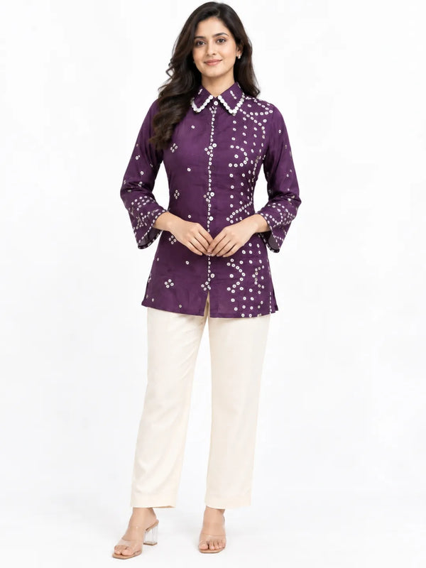 Bandhej Crepe Shirt Pure Crepe Top