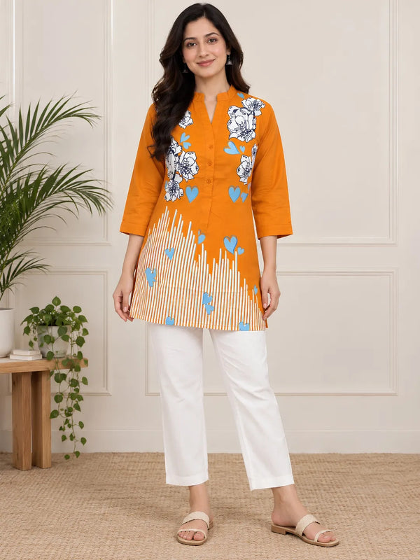 Orange Flower Top Pure Cotton Top