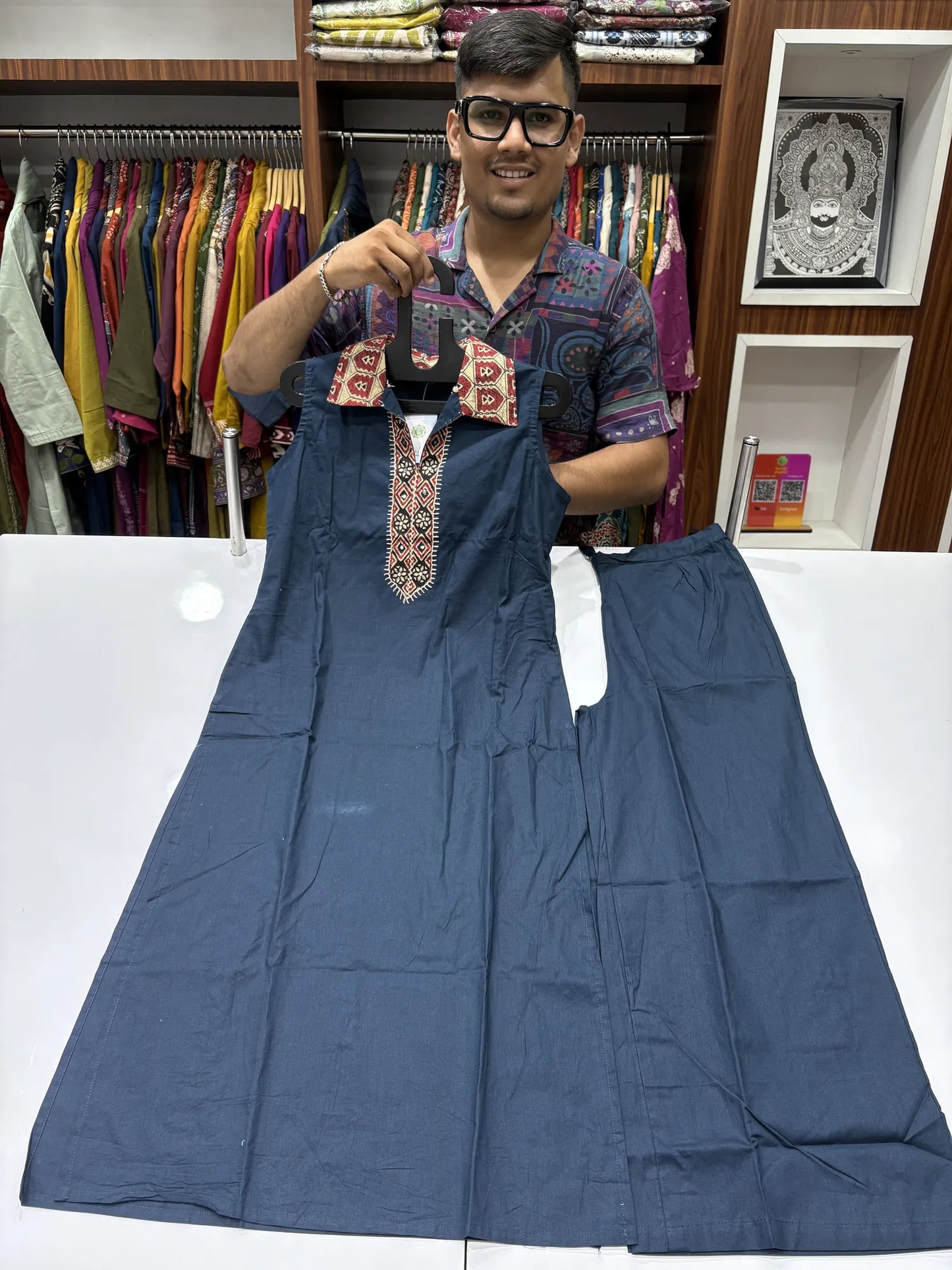 Diamond Neck Kurti Pant Set 216-1-52