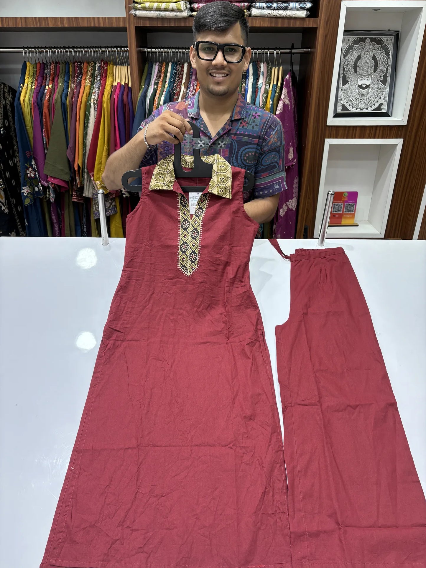 Diamond Neck Kurti Pant Set 216-1-52
