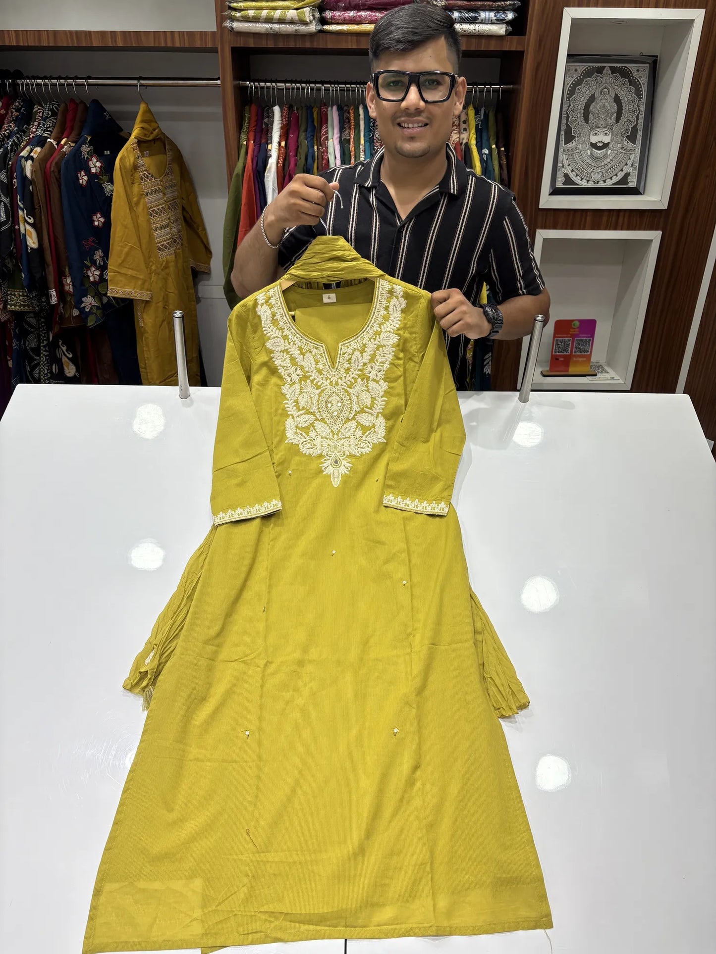 Mustard Chikankari Crown Dupatta Set 2395-1-56