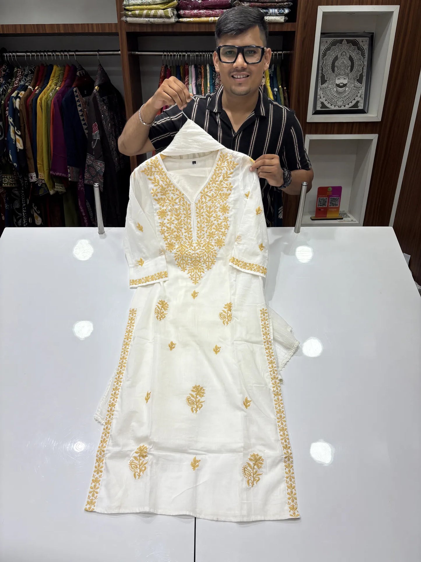 White Sage Leaf Dupatta Set 2395-4-56