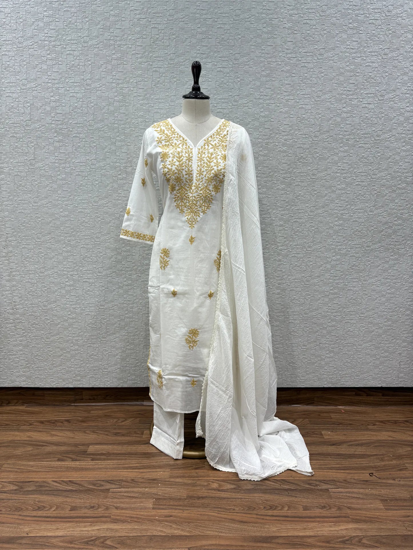 White Sage Leaf Dupatta Set 2395-4-56