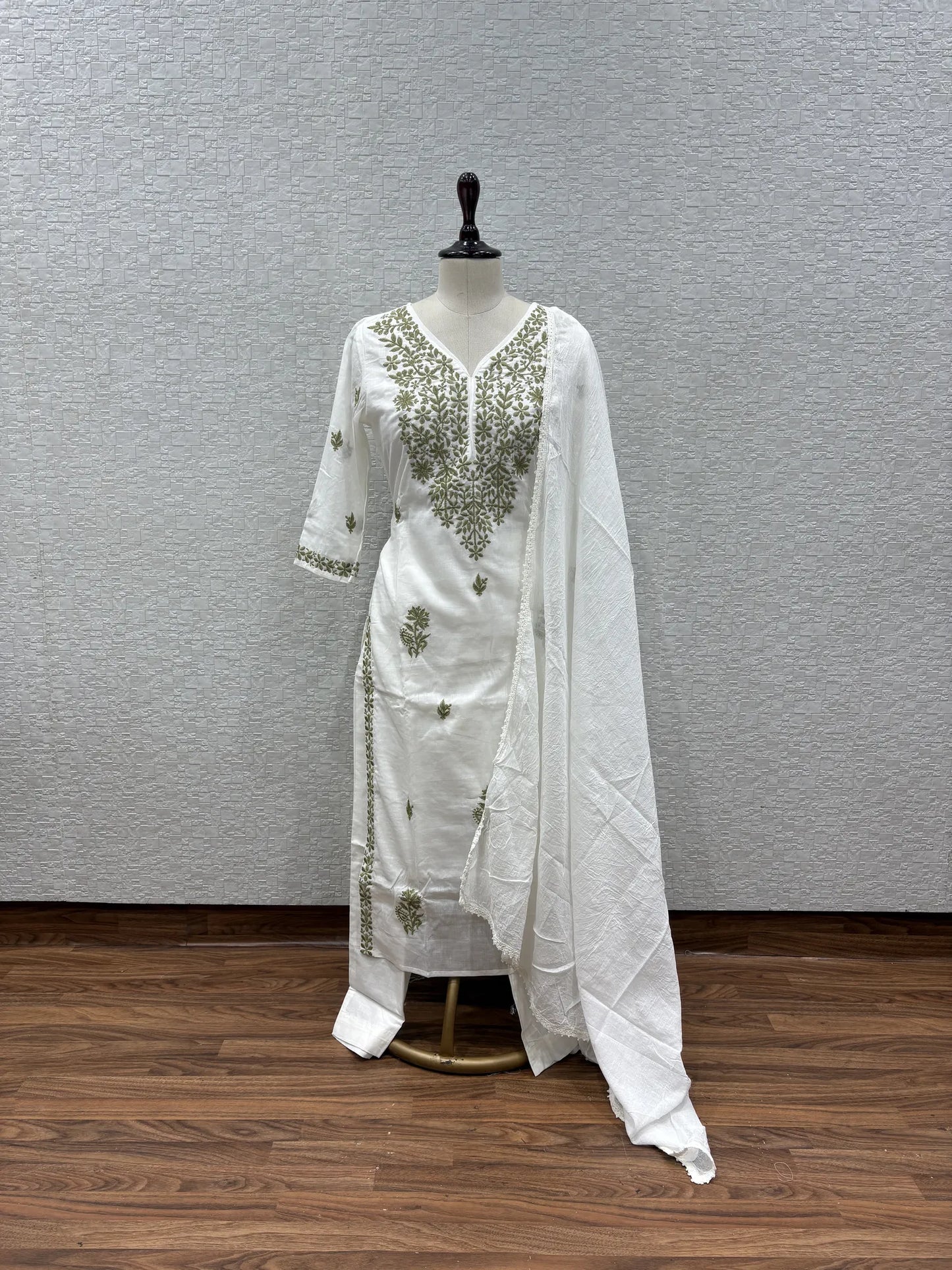 White Sage Leaf Dupatta Set 2395-4-56