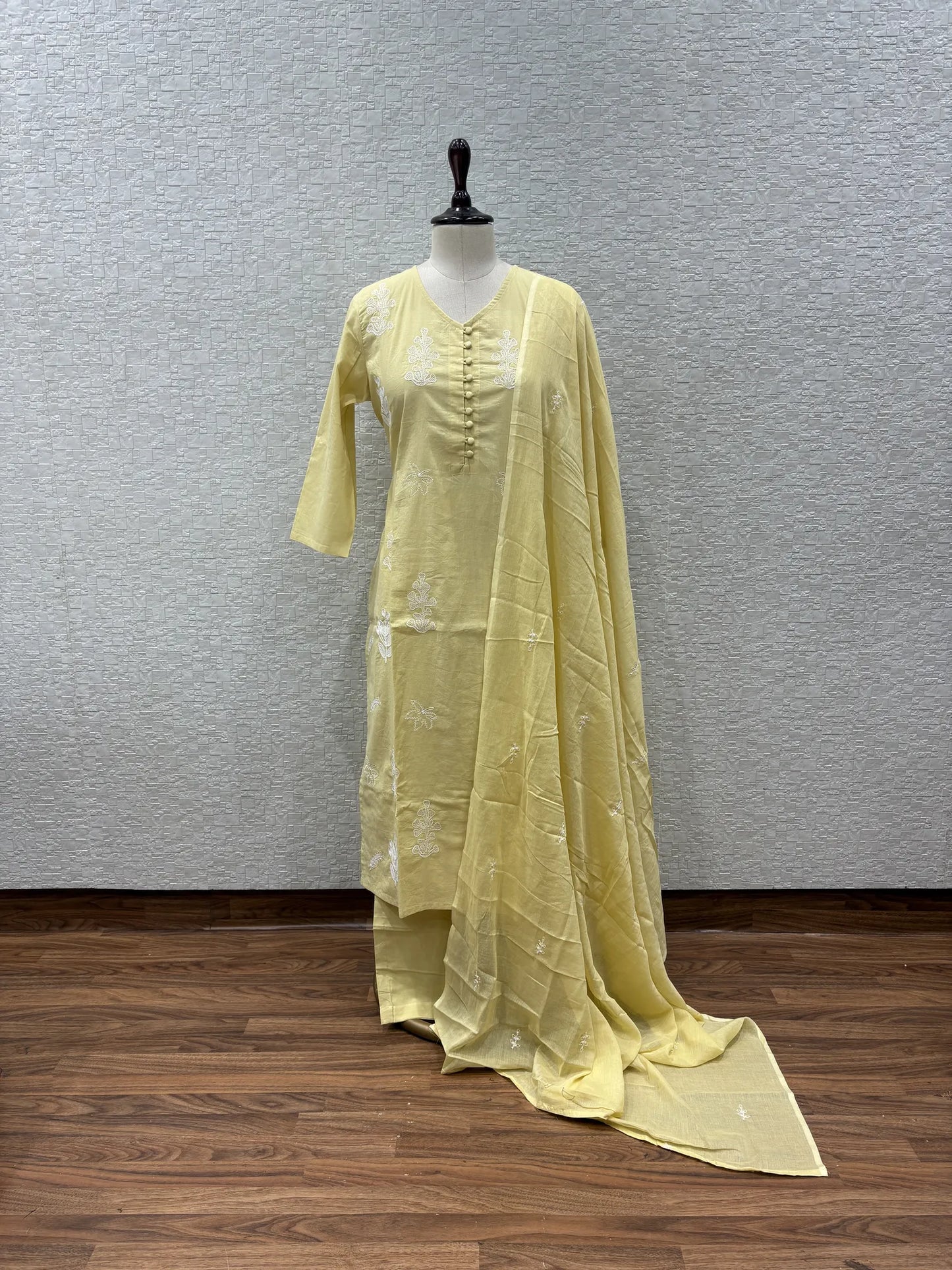 Lemon White Chikankari Bloom Dupatta Set 2395-5-56