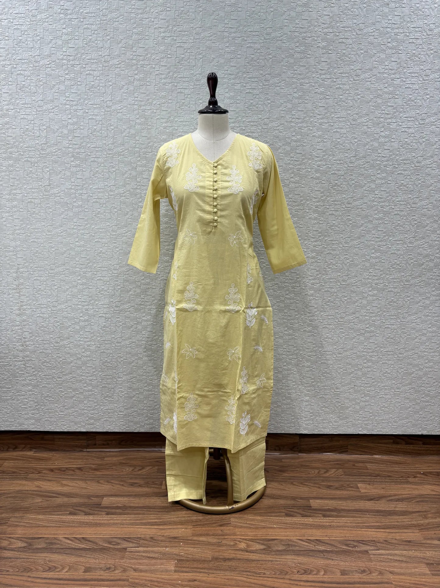 Lemon White Chikankari Bloom Dupatta Set 2395-5-56