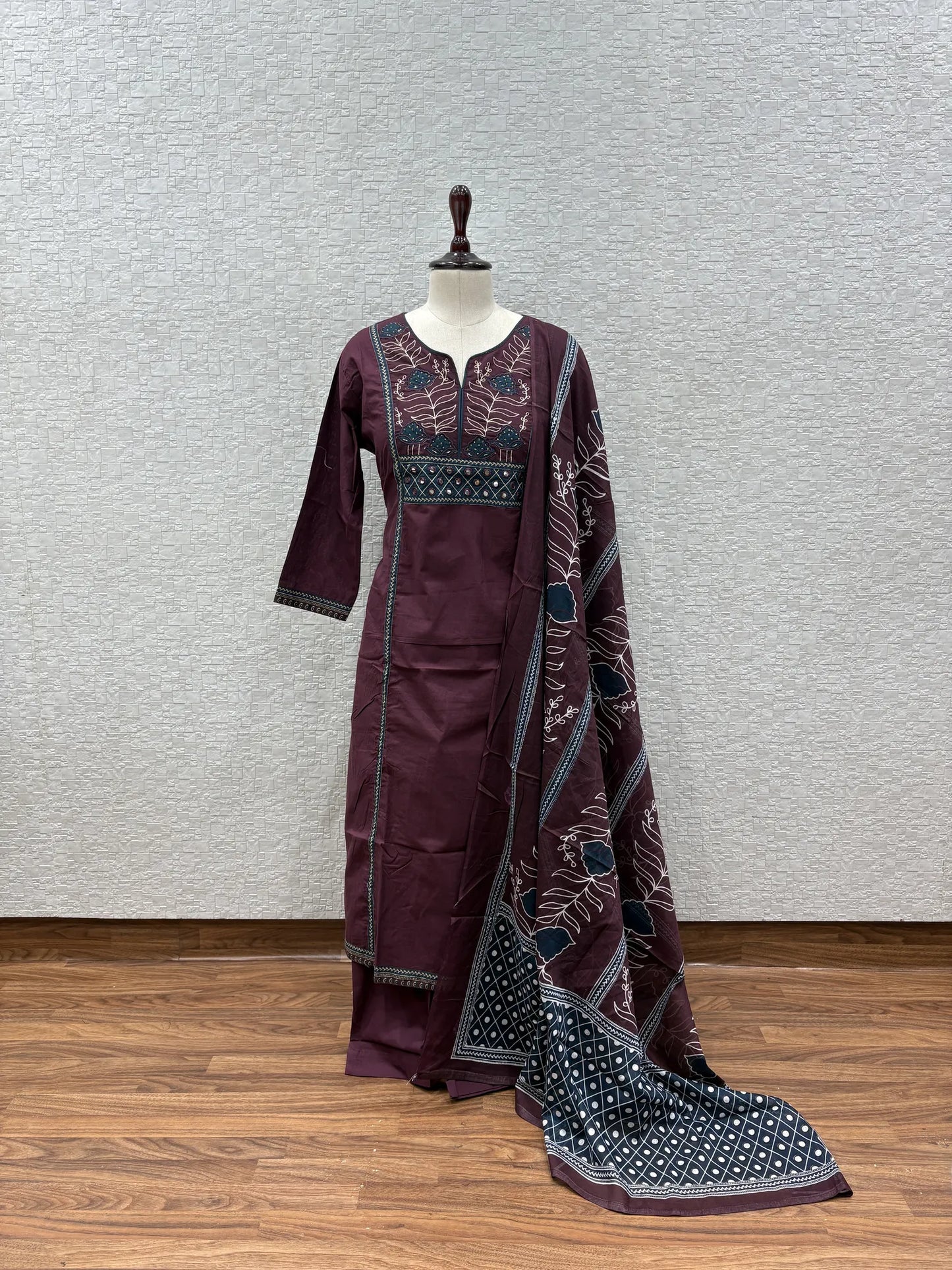 Lotus Leaf Mirror Yoke Dupatta Set 2395-7-56