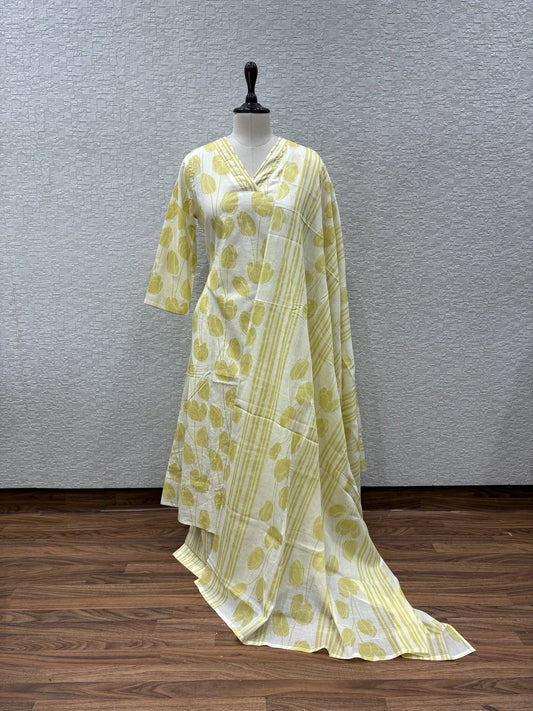 White Lime Tulip Stripe Dupatta Set 2395-8-56