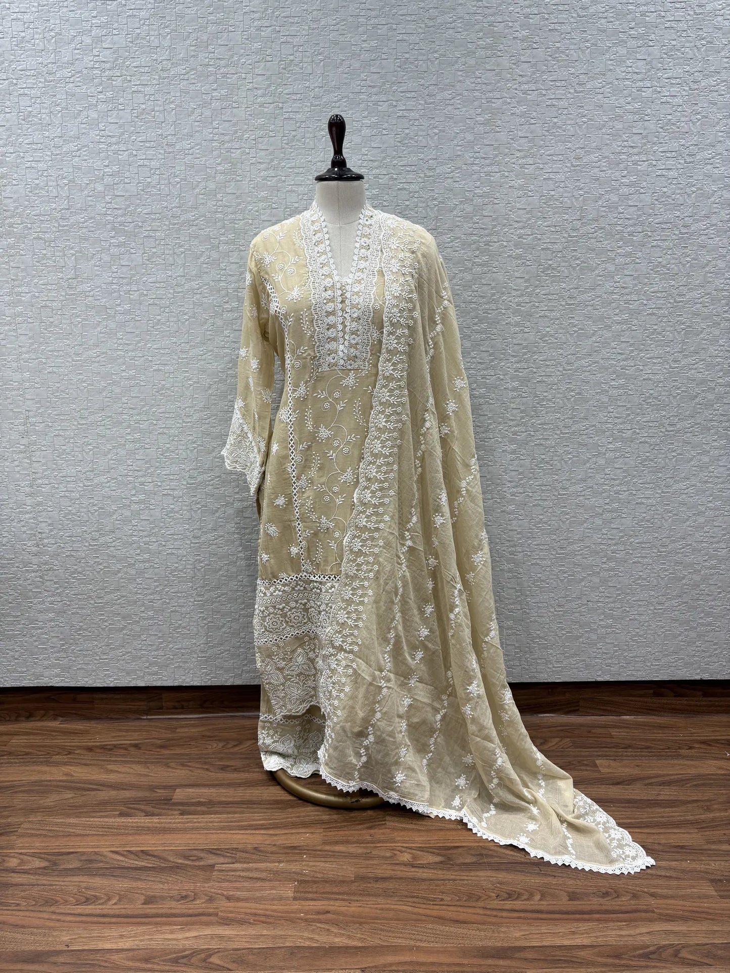Cream Chikankari Veil Dupatta Set 2610-2-57