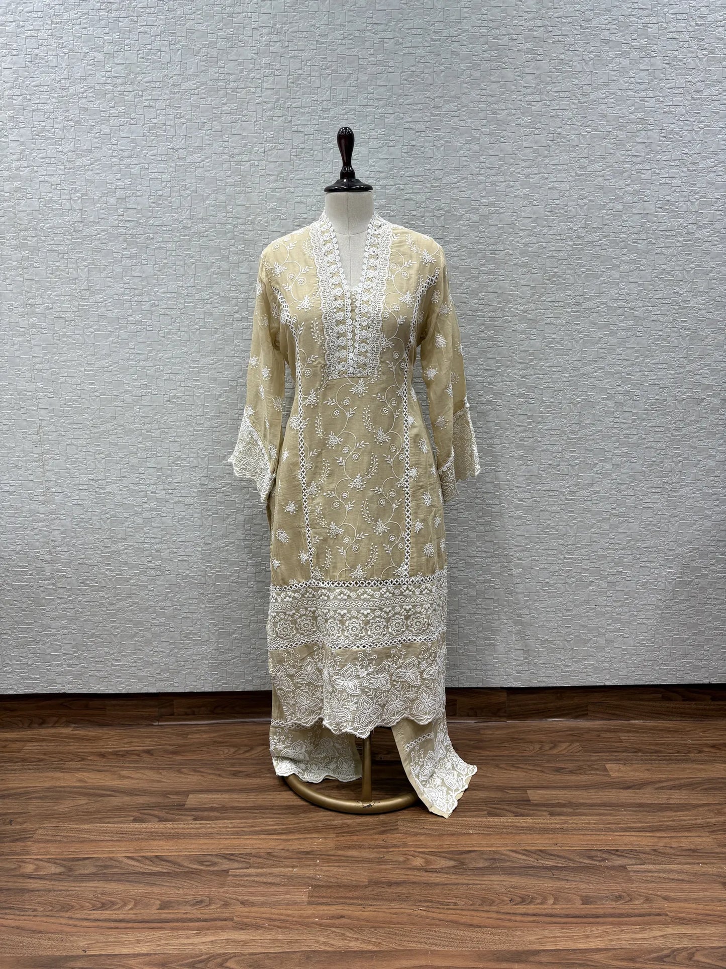 Cream Chikankari Veil Dupatta Set 2610-2-57