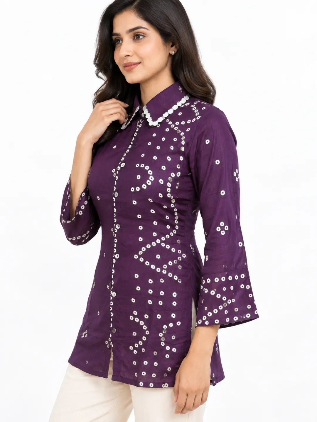 Bandhej Crepe Shirt Pure Crepe Top