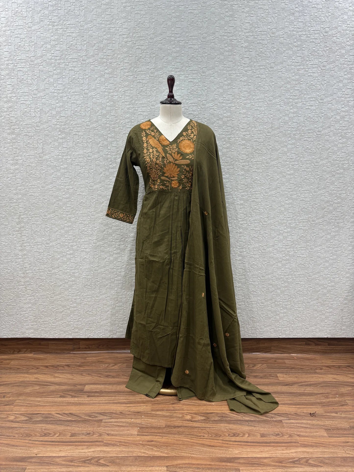 Olive Golden Sparrow Dupatta Set
