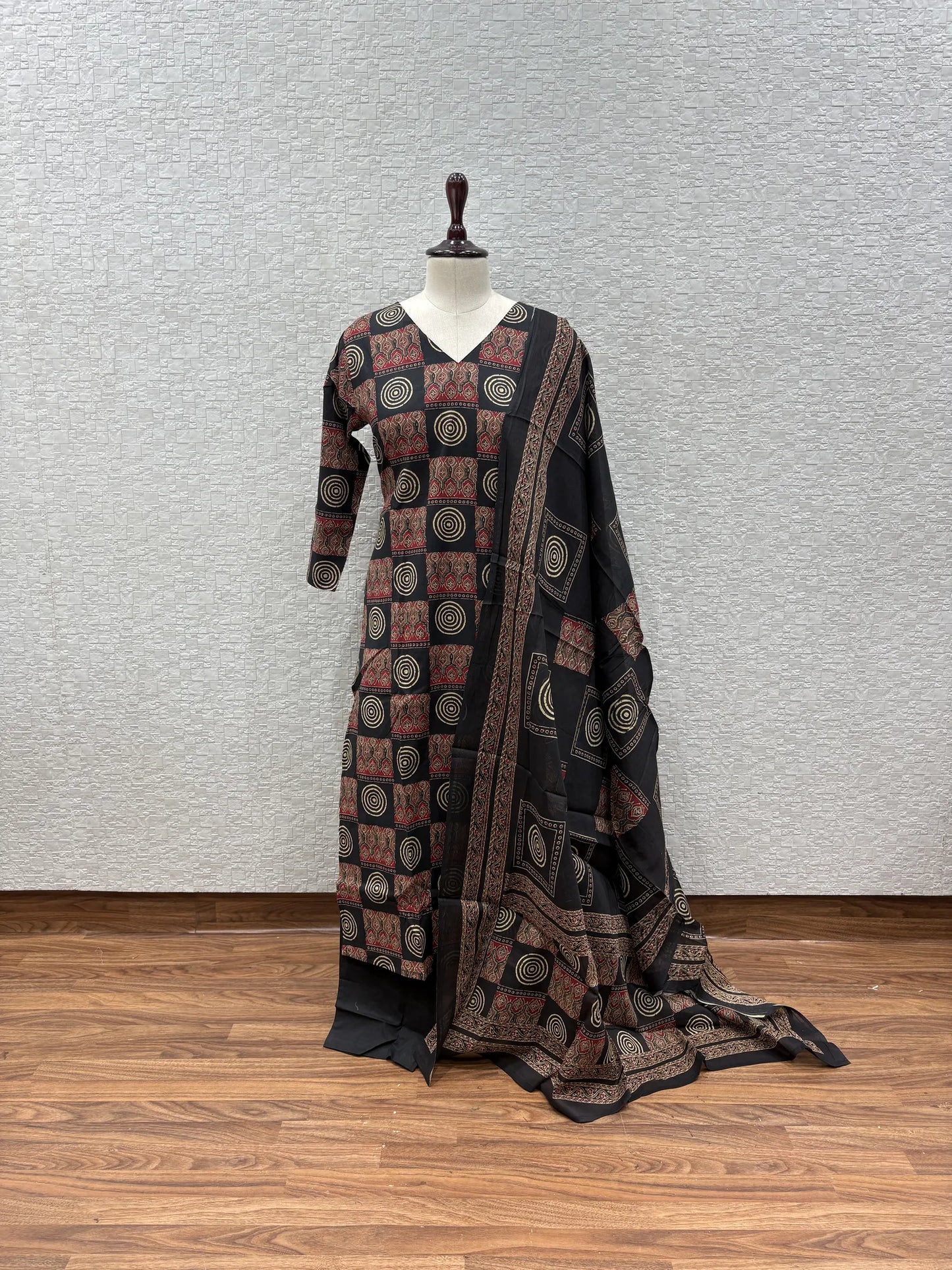 Black Ajrakh Chakra Block Print Dupatta Set 179-4-6