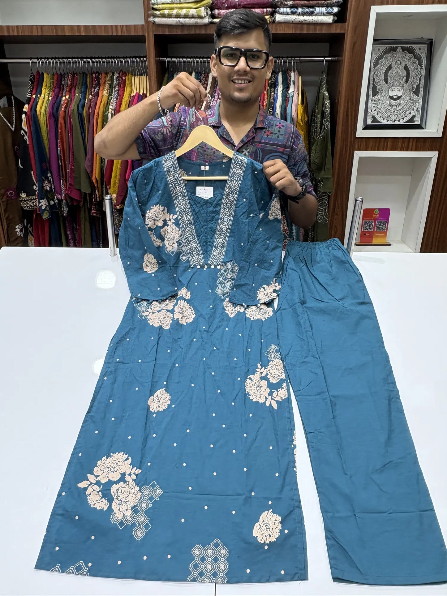 Peony Lattice Kurti Pant Set 147-9-60