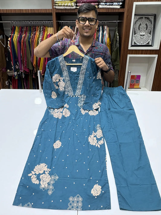Peony Lattice Kurti Pant Set 147-9-60
