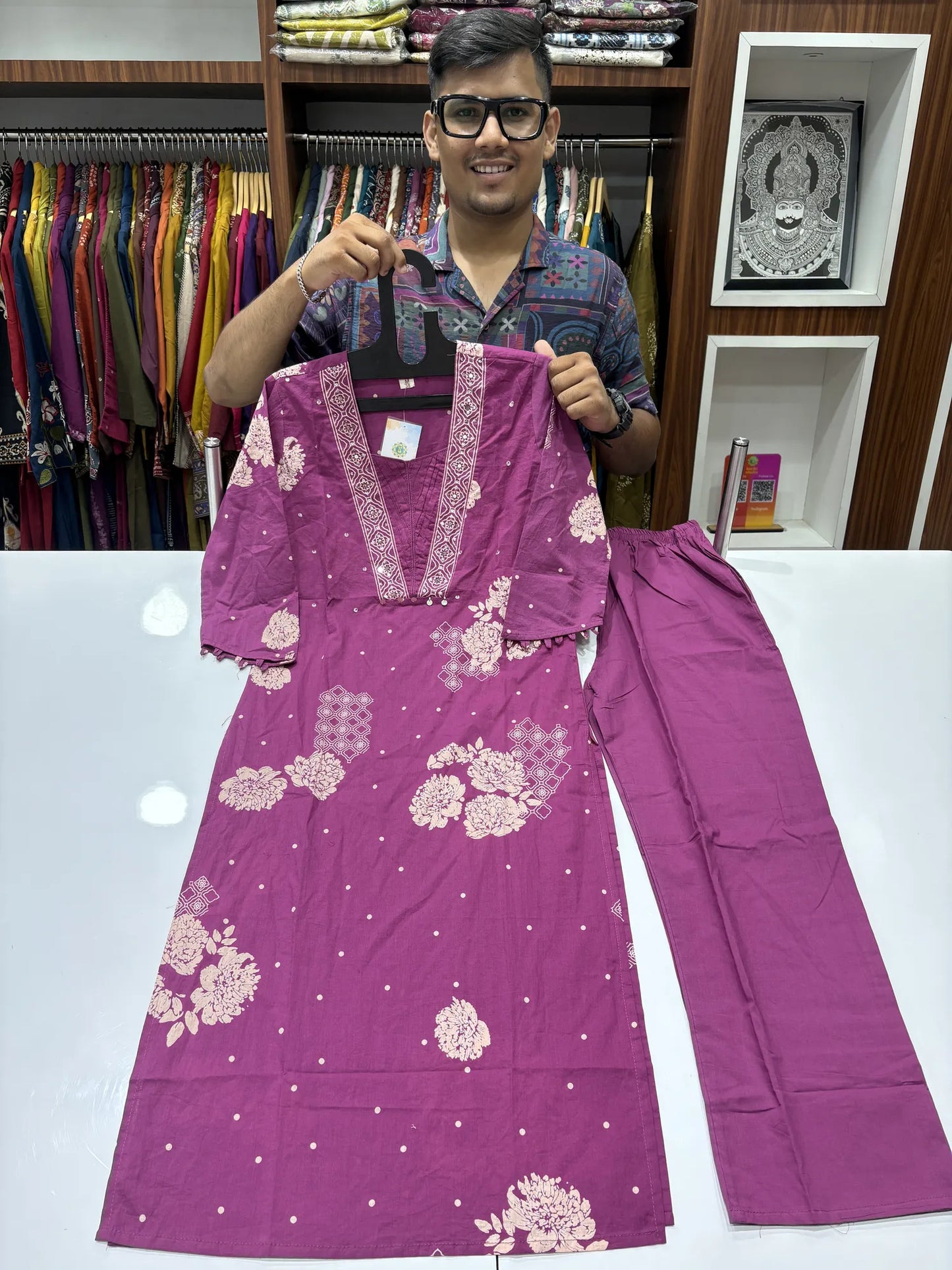 Peony Lattice Kurti Pant Set 147-9-60