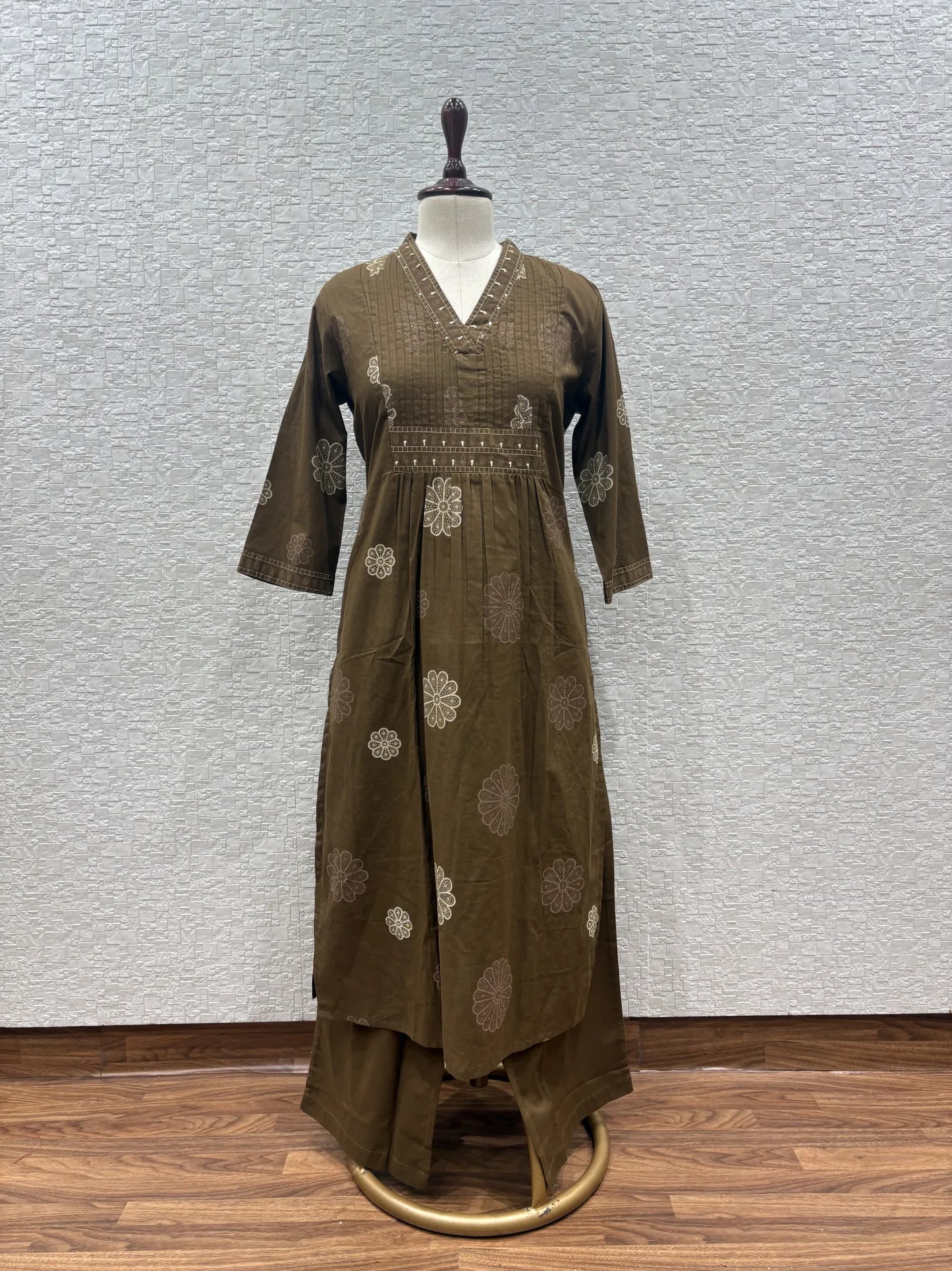 Brown Phool Dupatta Set 5340-2-14