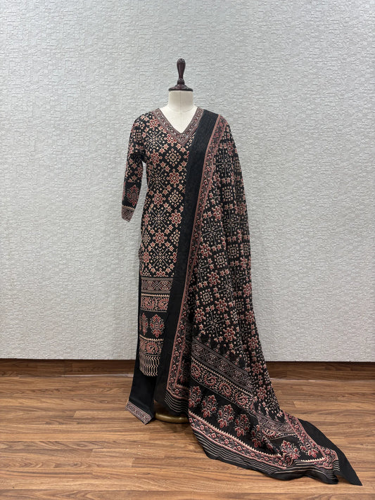Ajrakh Black Dupatta Set 10549-1-4
