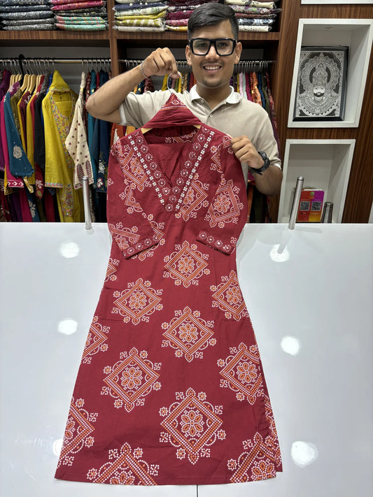 Bandhej V-Neck Dupatta Set 0881-9-60