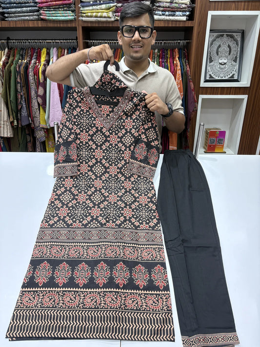 Ajrakh Black Dupatta Set 10549-1-4
