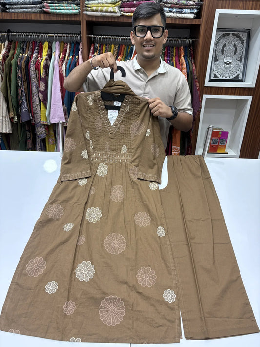 Brown Phool Dupatta Set 5340-2-14