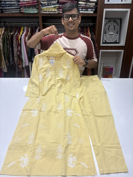 Lemon White Chikankari Bloom Dupatta Set 2395-5-56