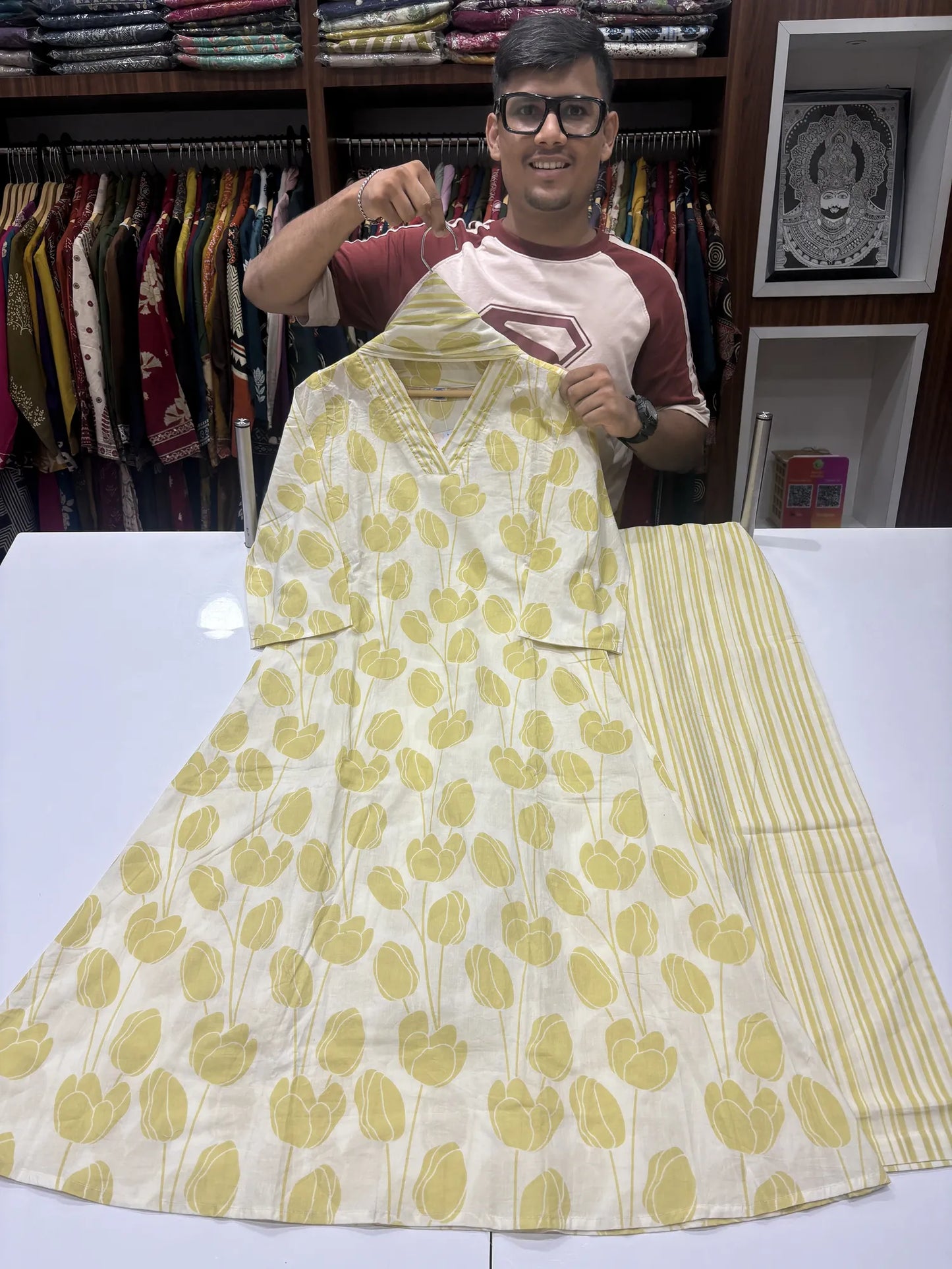 White Lime Tulip Stripe Dupatta Set 2395-8-56