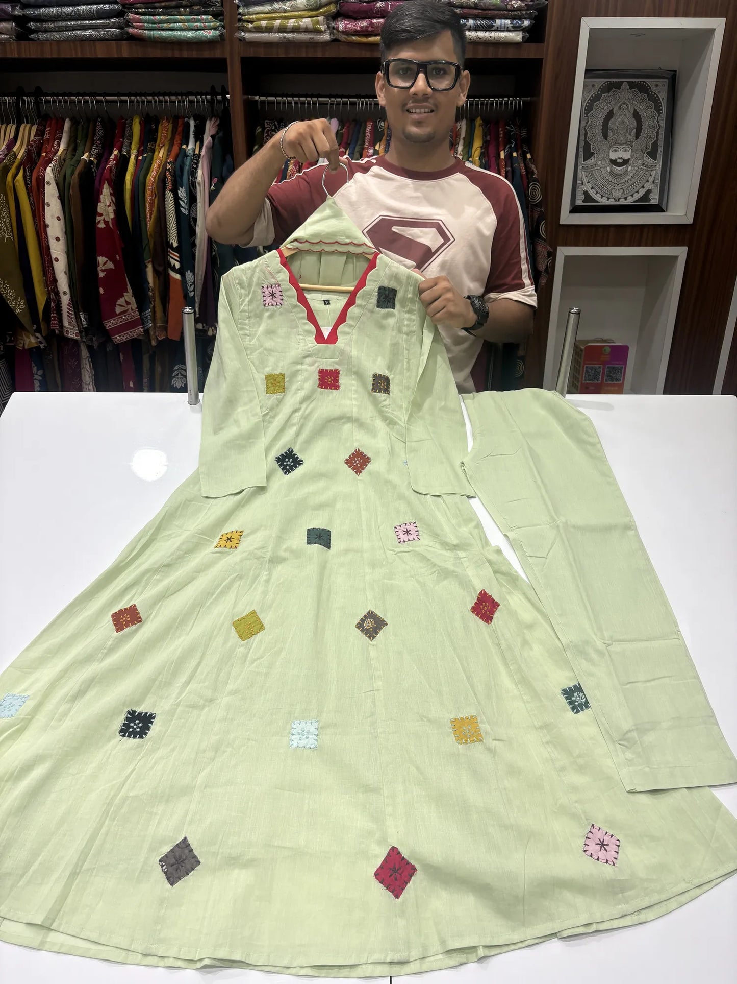 Mint Kantha Square Dupatta Set 179-10-6